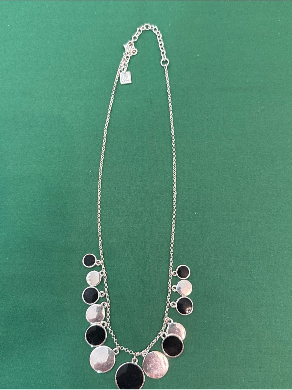 Necklace  SilverTone NW Logo Silver &Black Disc #62A